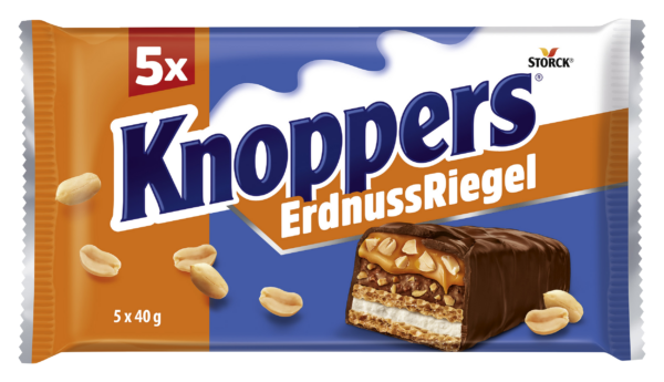 Knoppers - Вафельный батончик с молочным кремом и арахисом, 5x40 g.