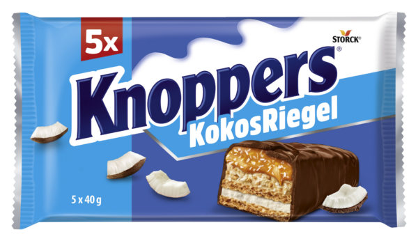 Knoppers - Вафельный батончик с молочным кремом и кокосом, 5x40 g.